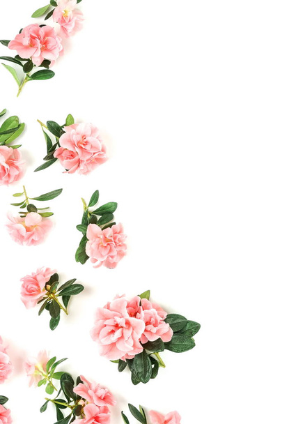 top view of beautiful pink flowers on white background - Φωτογραφία, εικόνα