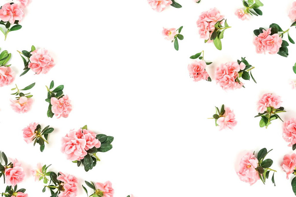 top view of beautiful pink flowers on white background - Foto, afbeelding