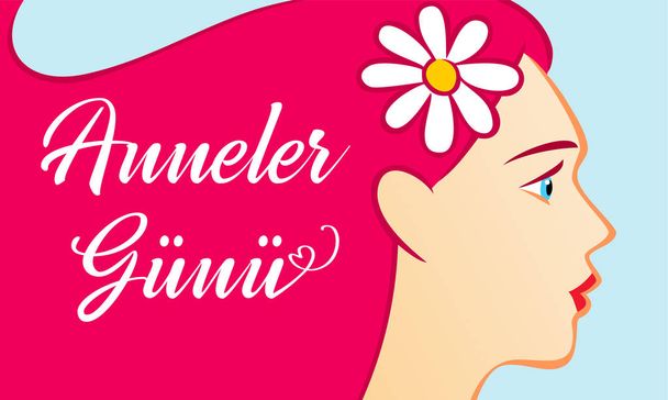 Anneler Gunu, mooie vrouwen, vertaling: Happy mother's Day. Wensen moeder wenskaart voor Mothers Day. Vector illustratie - Vector, afbeelding