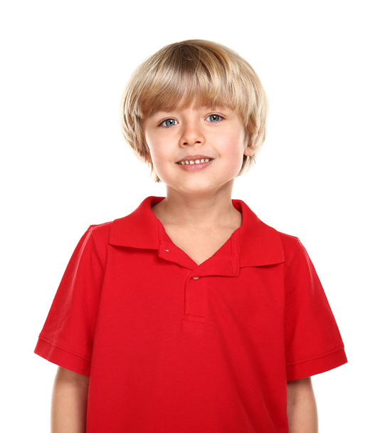 Cute little boy on white background - Photo, Image