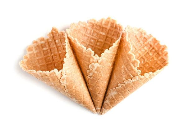 Crunchy wafer cones on white background - Photo, Image