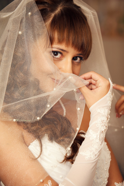 Porträt der schönen Braut. Hochzeitskleid. Hochzeitsdekoration - Foto, Bild
