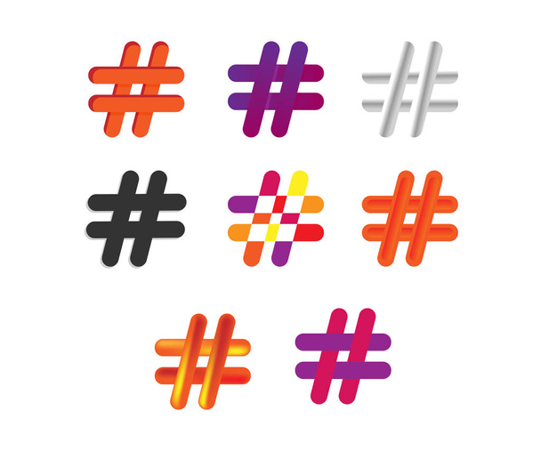 Hashtag-Symbole gesetzt. Hash-Tag-Piktogramme.  - Foto, Bild
