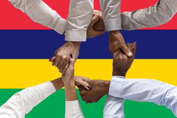 Flag of Mauritius, intergration of a multicultural group of young people - Photo, Image