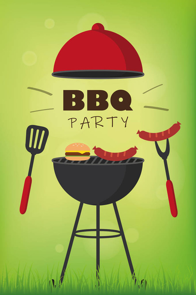 grill party czerwony czajnik Grill z kiełbasy Burger i sztućce z grilla - Wektor, obraz
