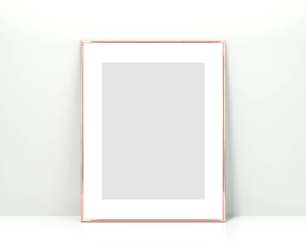 Ροζ Χρυσή κορνίζα σε λευκό φόντο. 3x4 κάθετη, θύρα - Φωτογραφία, εικόνα