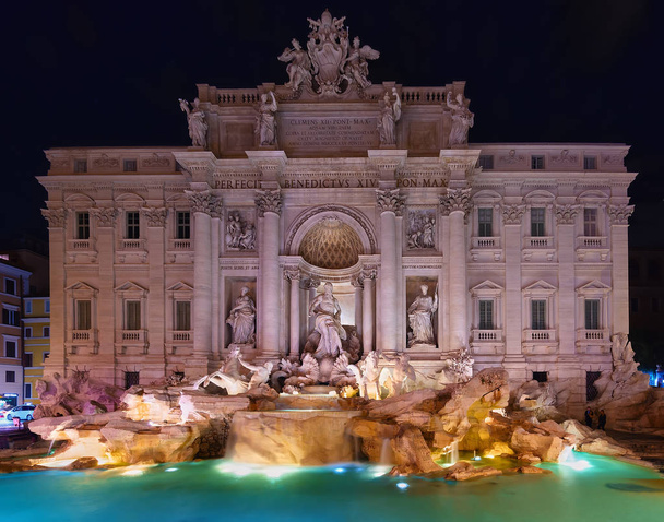 Night view of Rome Trevi Fountain (Fontana di Trevi) in Rome, Italy. Trevi is most famous fountain of Rome. Architecture and landmark of Rome, - Photo, Image