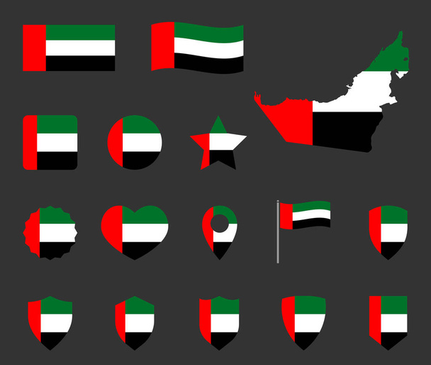 アラブ首長国連邦の旗のアイコンセット、アラブ首長国連邦のシンボルの国旗 - ベクター画像