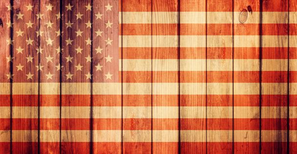 Wooden grunge background with USA flag - Foto, Imagen