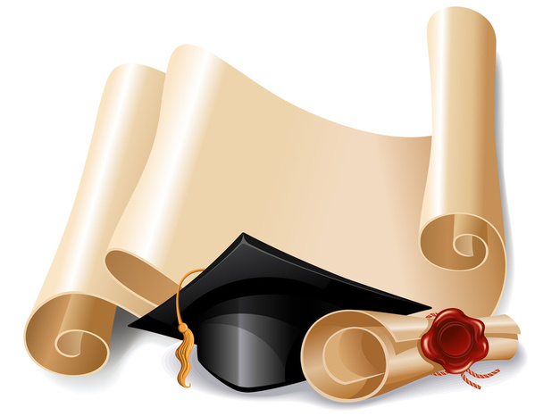 卒業キャップと卒業証書 - ベクター画像