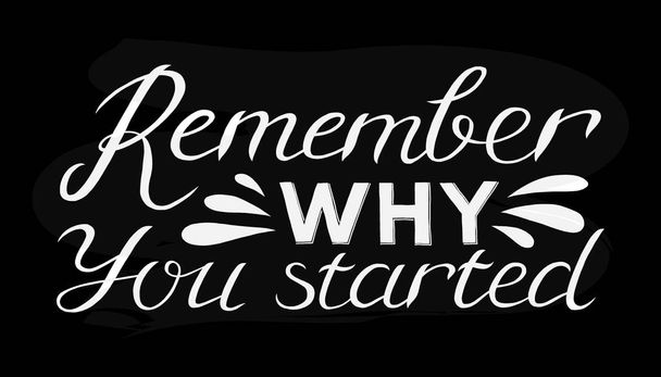 Remember why you started - Hand drawn inspirational quote. Vector isolated typography design element. Good for prints, t-shirts, cards, banners. Hand lettering poster - Vector, Image