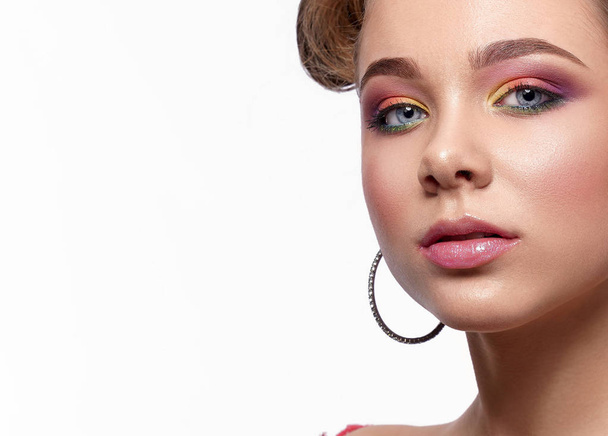 Closeup of model with colorful makeup and bright shadows - Foto, immagini
