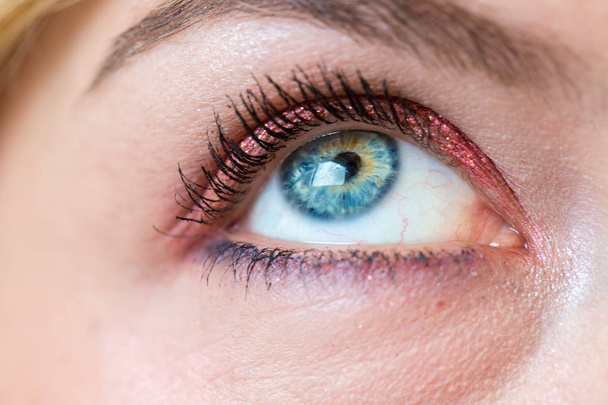 Olho azul feminino com bela maquiagem, close-up
 - Foto, Imagem
