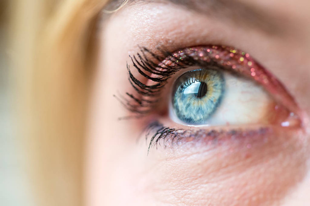 Female blue eye with beautiful make-up, close up - Foto, Bild