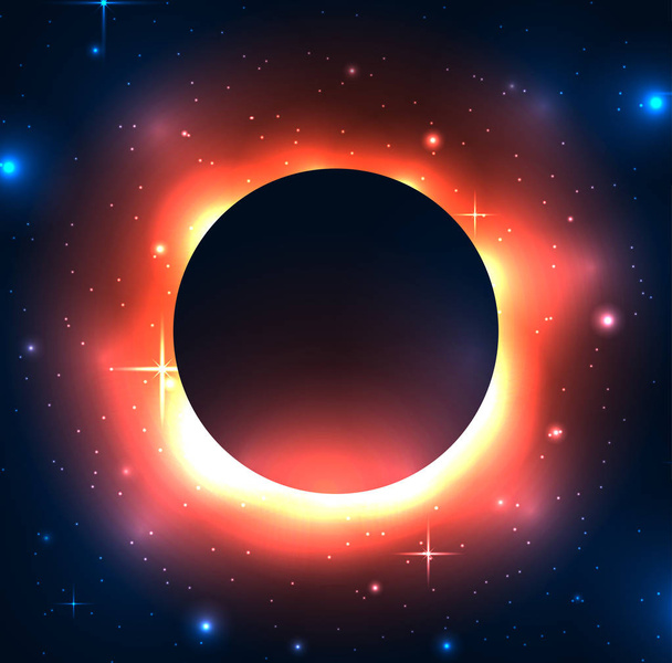 Illustration of a black hole in space with stars. Space and Supernova. Vector background for articles, covers and your design.  - Vector, afbeelding