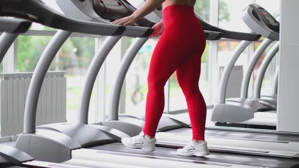 Woman jogging on treadmill at health club. Female working out at a gym running on a treadmill - Footage, Video