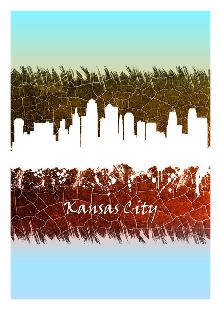 Blue and White skyline of Kansas City, sits on Missouri 's western edge, straddling the border with Kansas
 - Фото, изображение