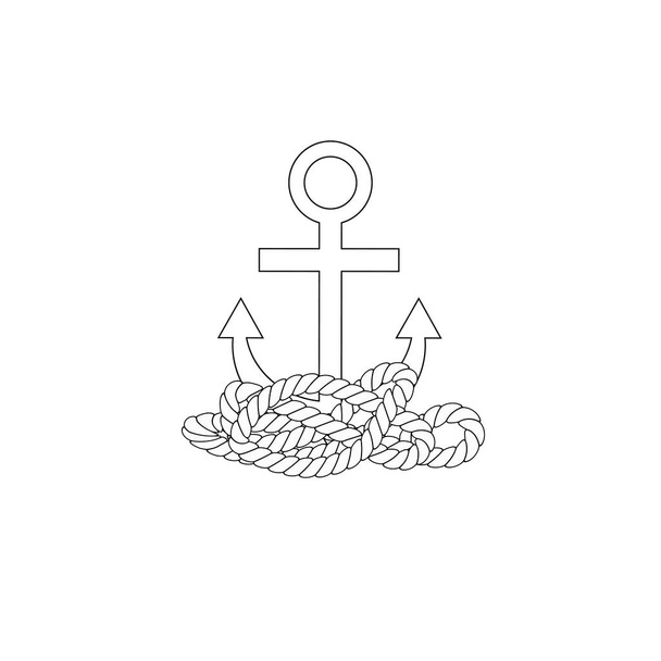 White anchor icon with rope on white background. Anchor on a white isolated background.  - Photo, Image