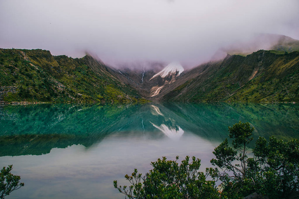Humantay lake in Peru on Salcantay mountain in the Andes at 5473m altitude. - Fotoğraf, Görsel