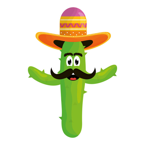 μεξικάνικο κάκτος με καπέλο emoji χαρακτήρα - Διάνυσμα, εικόνα