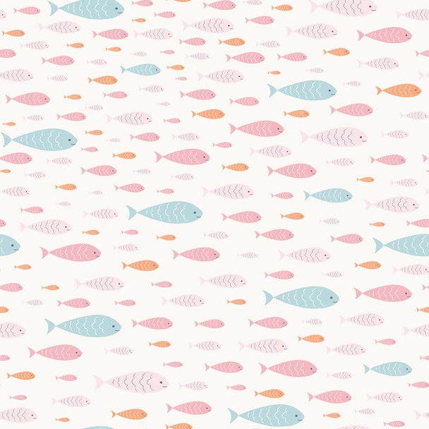 Sweet hand drawn swimming fish seamless repeat pattern. Vector ocean life design ideal for children and background projects. - Vector, Imagen