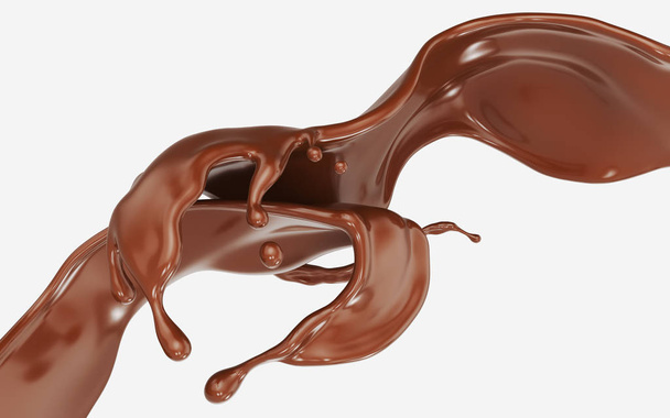 Splash a sötét csokoládé és olvasztott include Vágógörbe 3D illusztráció. - Fotó, kép