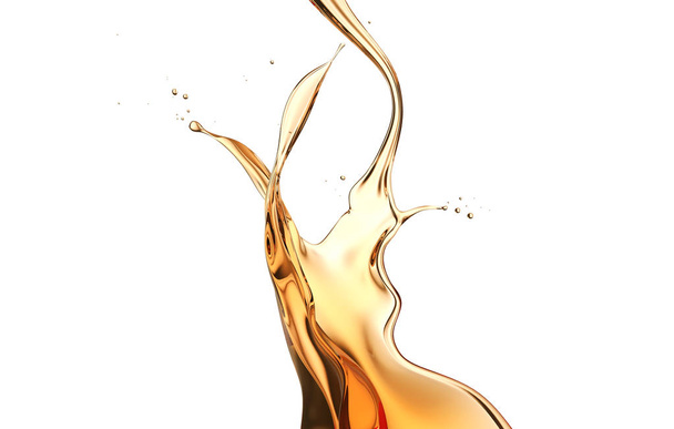 Olijf-of motorolie splash, cosmetische serum vloeistof geïsoleerd op witte achtergrond, 3D-afbeelding met uitknippad. - Foto, afbeelding