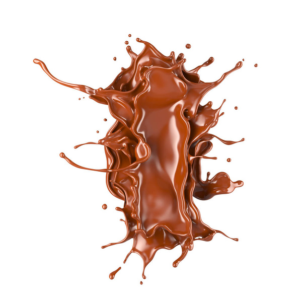 Chocolademelk splash geïsoleerd op witte achtergrond, 3D-rendering inclusief uitknippad. - Foto, afbeelding