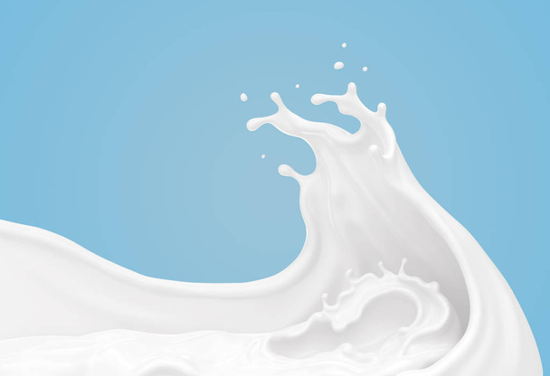 white milk or yogurt splash in wave shape isolated on blue background, 3d rendering Include clipping path. - Foto, Imagen