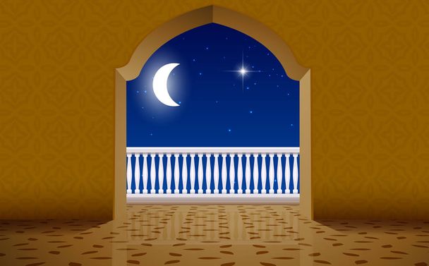 vista al balcón de la mezquita en la noche
 - Vector, imagen