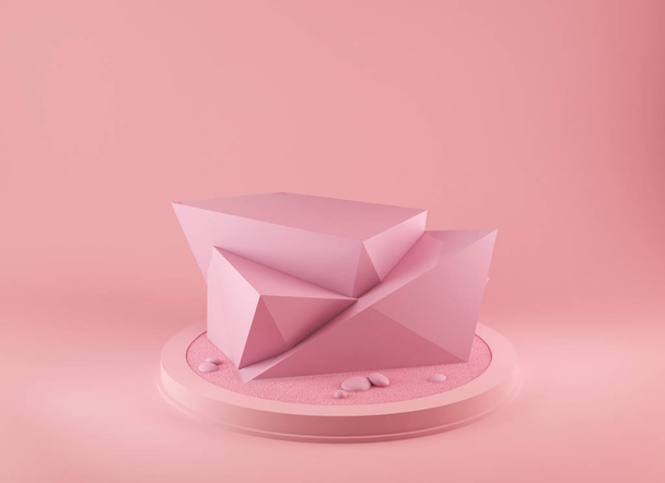abstract roze kleur geometrische vorm 3D rendering achtergrond, moderne minimalistische mockup voor podium display of showcase. - Foto, afbeelding