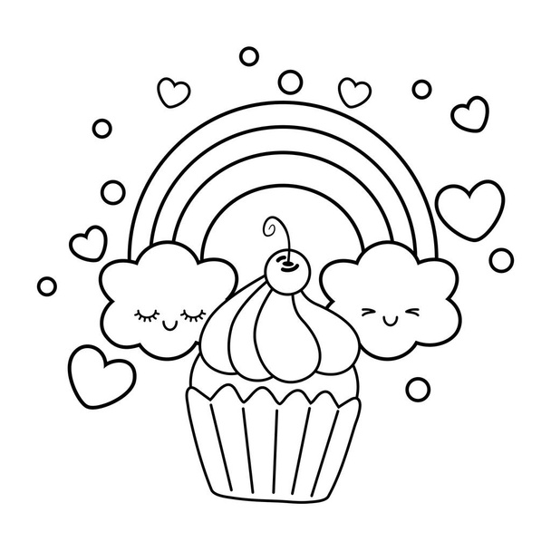 muffin en regenboog zwart-wit - Vector, afbeelding