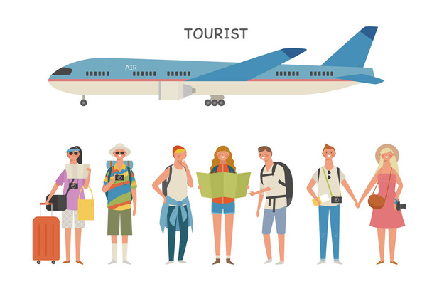 Conjuntos de caracteres de varios estilos para viajar. diseño plano estilo mínima ilustración vectorial
. - Vector, Imagen