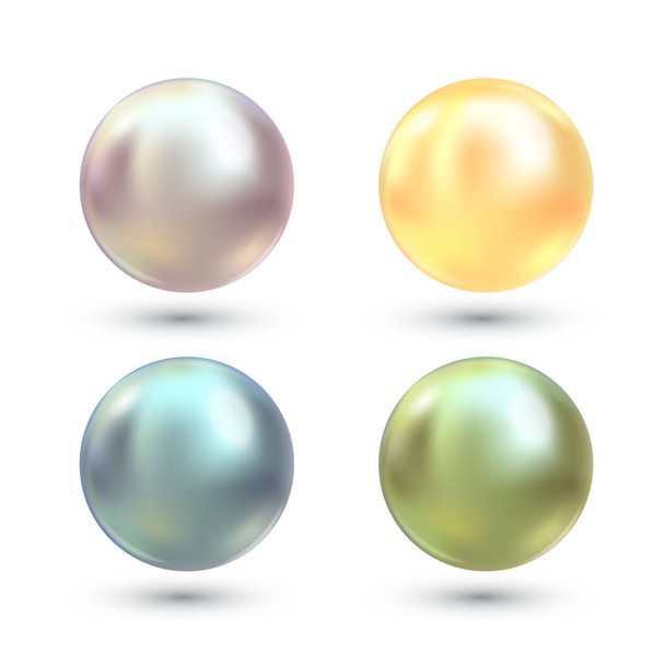 Realistic varicoloured pearls vector set. Precious pearl in sphere form. Pearl is luxury glossy stone illustration - Wektor, obraz