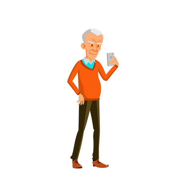 Asian Old Man Vector. Elderly People. Senior Person. Isolated Cartoon Illustration - Vector, Image