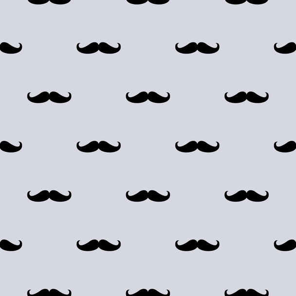 Seamless vector pattern, background or texture with black curly vintage retro gentleman mustaches on gray background. - Vector, Image