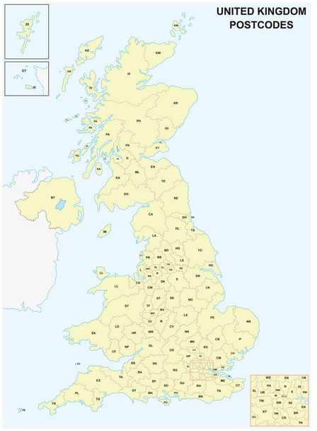 イギリス郵便番号または郵便番号ベクトルマップ - ベクター画像