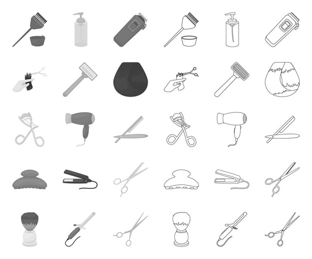 Hairdresser and tools mono,outline icons in set collection for design.Profession hairdresser vector symbol stock web illustration. - Vecteur, image