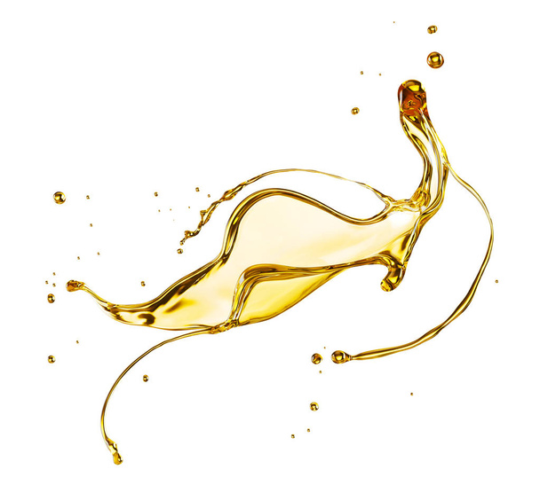 Olive or engine oil splash, cosmetic serum liquid isolated on white background, 3d illustration with Clipping path. - Fotografie, Obrázek