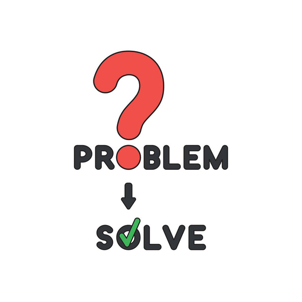 Vektor-Icon-Konzept des Problemwortes mit Fragezeichen und Lösung - Vektor, Bild