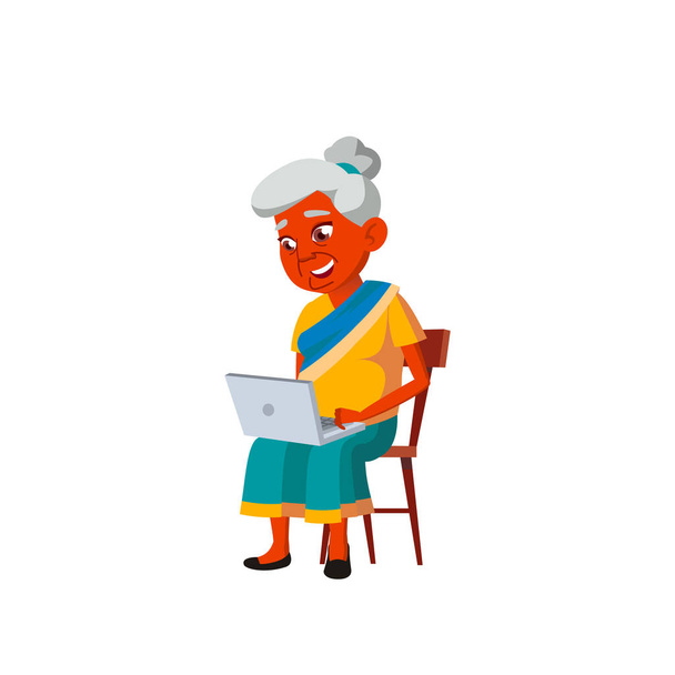インドの老婆ベクトル高 齢 者。シニアパーソン。孤立した漫画のイラスト - ベクター画像