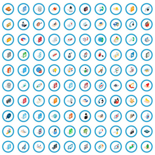 100 Web sitesi Icons set, izometrik 3d stili - Vektör, Görsel
