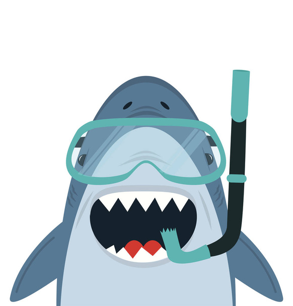 Cute White Shark with diving equipment vector - Vektor, Bild