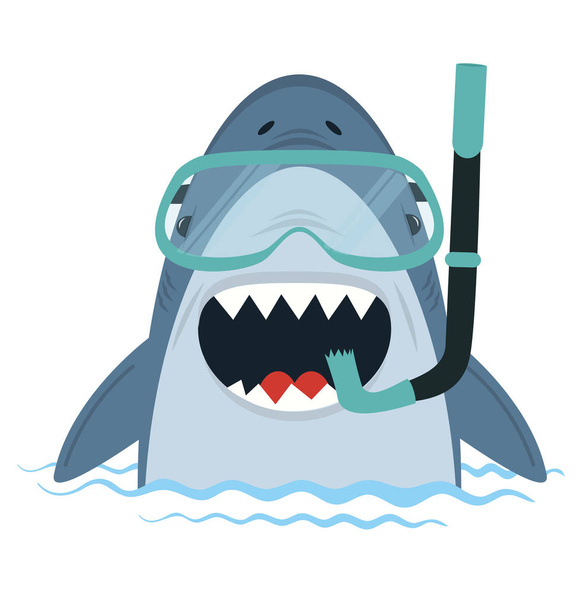 White Shark with diving equipment vector in water - Vektor, kép