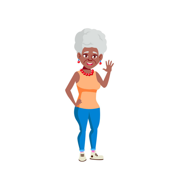 Siyah, Afro-Amerikan Yaşlı Kadın Vektörü. Yaşlı insanlar. Kıdemli Kişi. İzole Karikatür İllüstrasyon - Vektör, Görsel