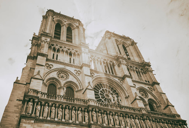 Fasáda katedrály Notre Dame za zamračený den, Paříž-Francie - Fotografie, Obrázek