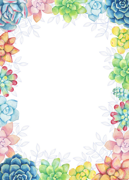 Vector vertical floral background in a watercolor style. Succulents painted in watercolor. - Vettoriali, immagini