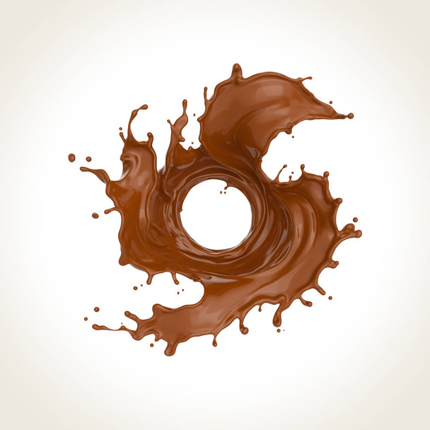Chocolate ou chocolate respingo e girando em uma forma de redemoinho, ilustração 3D com recorte caminho
. - Foto, Imagem