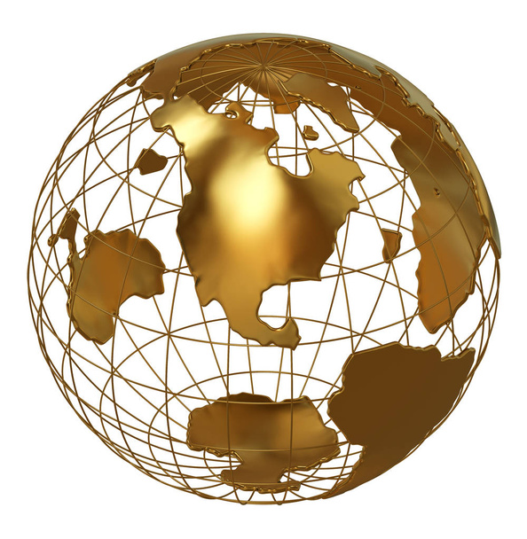 Golden globe North America side isolated on white - Photo, Image