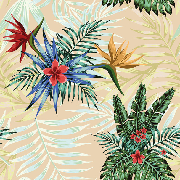 Tropical composition flowers leaves seamless pattern background - ベクター画像